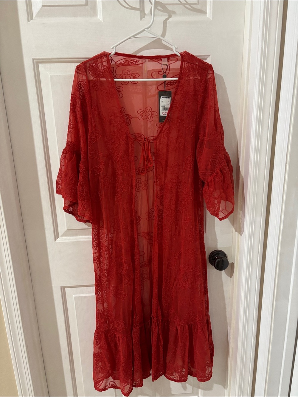 Shyanne Red Lace Sheer Duster Kimono